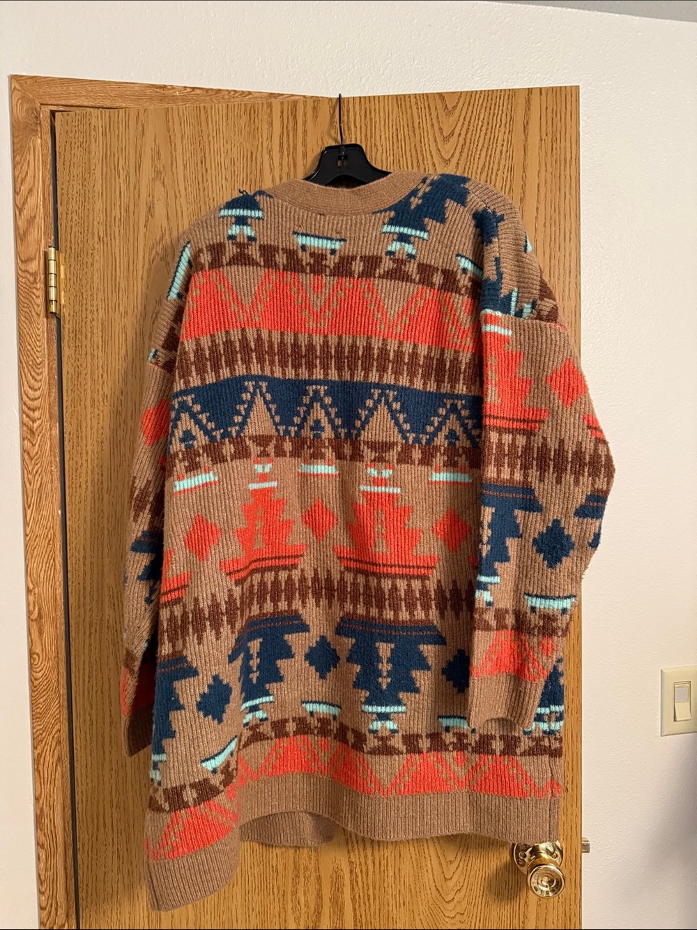 Lucky Brand Camel Cardigan with Navy & Coral Aztec Pattern - Picture 3 of 4